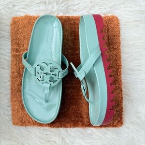 SOLD! Tory Burch Miller Cloud Lug Sandal 10 Sea Foam/Red